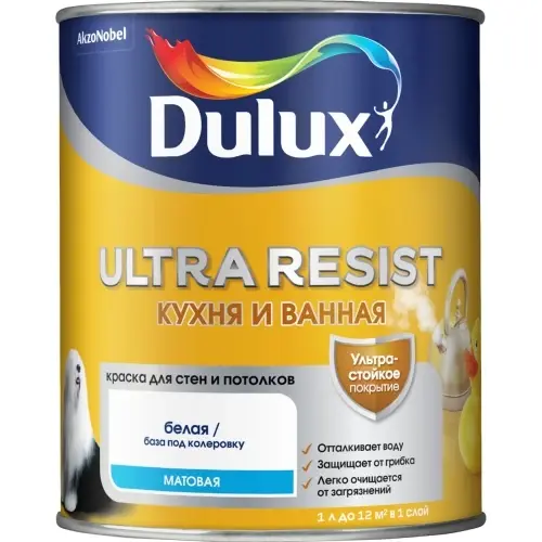 Краска Dulux Ultra Resist Кухня и Ванная мат BW 1л