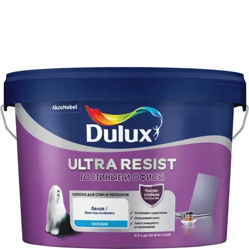 Краска Dulux Ultra Resist Гостиные и Офисы мат BW 9л