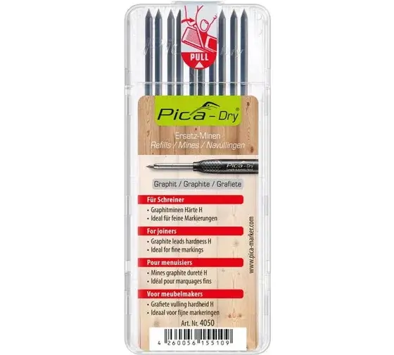 PICA-MARKER 4050 Комплект грифелей для карандаша Pica - Dry (10 шт графитовые, твердость H) в кейсе