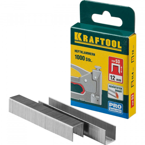 Скобы для степлера KRAFTOOL тип 53 (A/10/JT21) 12 мм, 1000 шт, калибр 23GA,  (31670-12)
